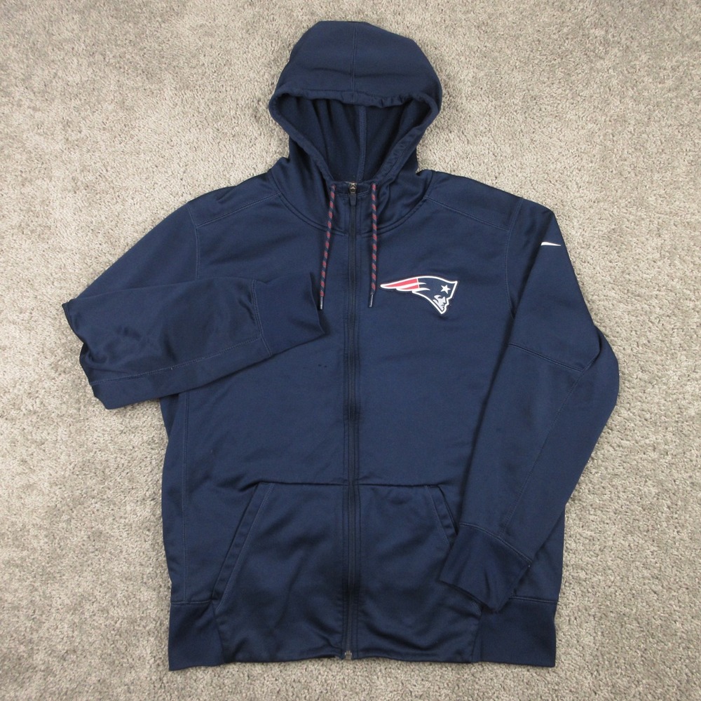 New England Patriots Sweater Mens Large Blue Nike Thermafit Full Zip Hoodie NFL